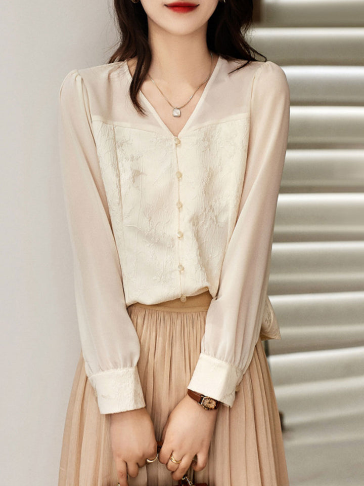 Sophie Chic V-Neck Mesh Embroidered Top