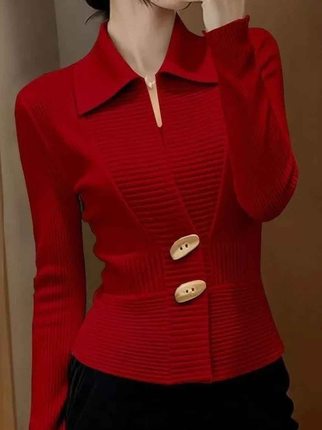 Madison Slim Lapel Solid Color Pullover Knitted Sweater