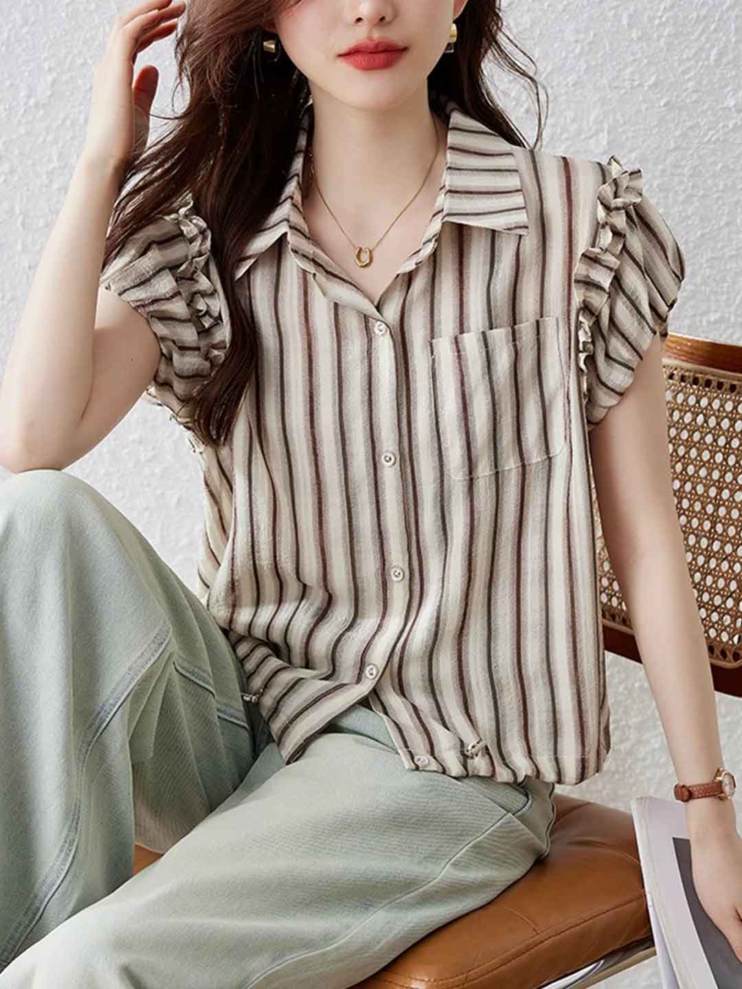 Chloe Retro Polo Collar Striped Shirt