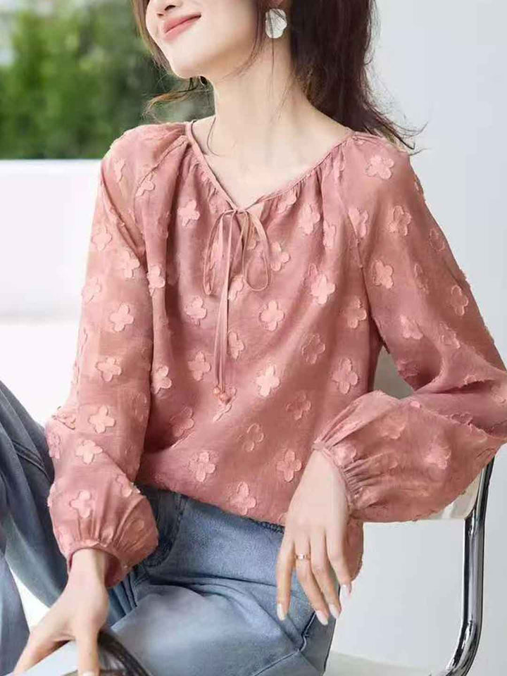Mariah Spring V-Neck Jacquard Textured Top