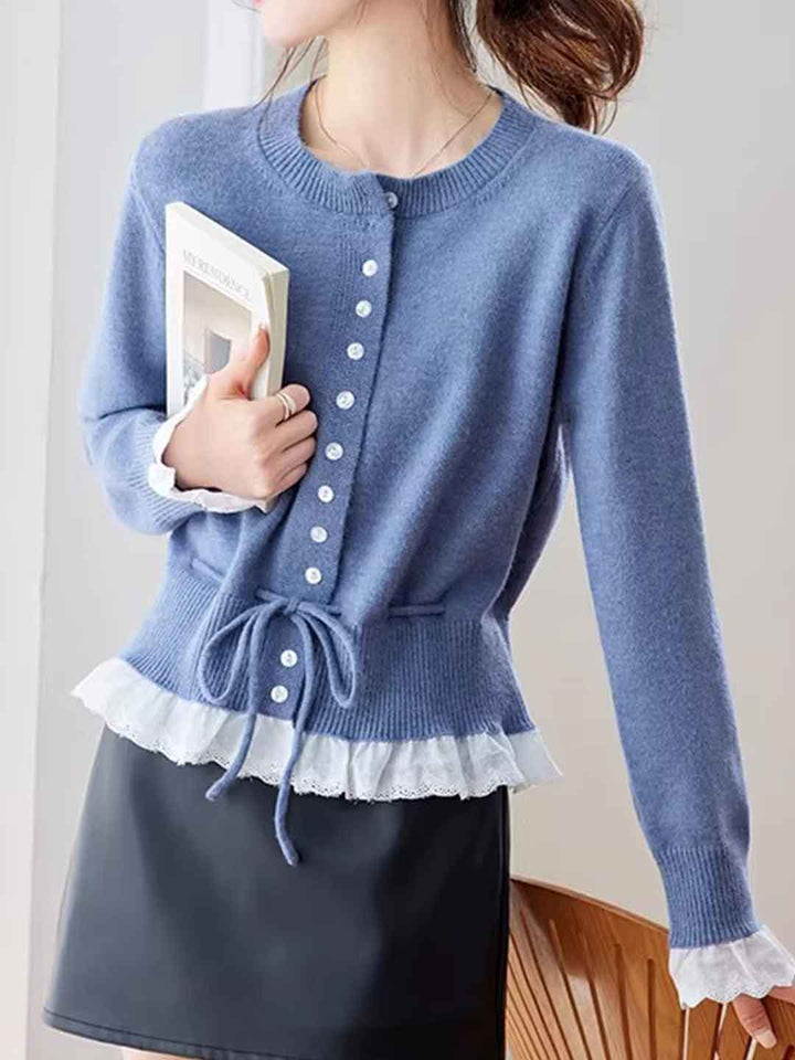 Anna Daily Crew Neck Drawstring Lace Knitted Top