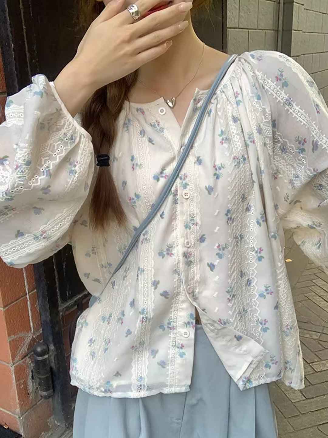 Ella Daily Crew Neck Floral Chiffon Blouse