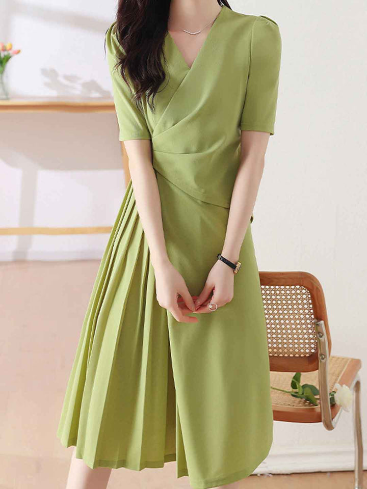 Emily Slim V-Neck Pleated Dress