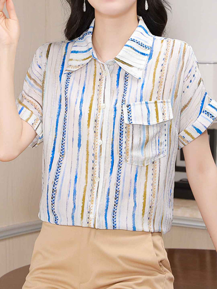 Katelyn Loose Polo Neck Striped Top