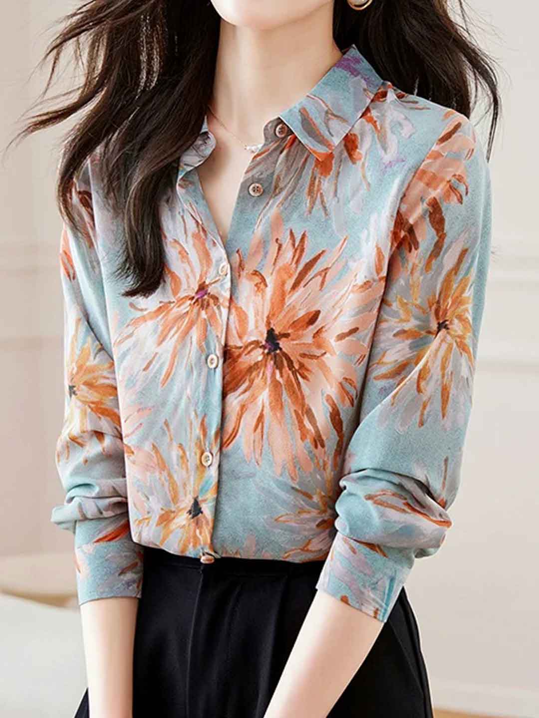 Natalie Daily Lapel Floral Printed Shirt