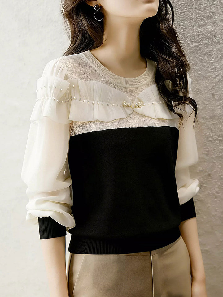 Vanessa Elegant Crew Neck Chiffon Lace Top