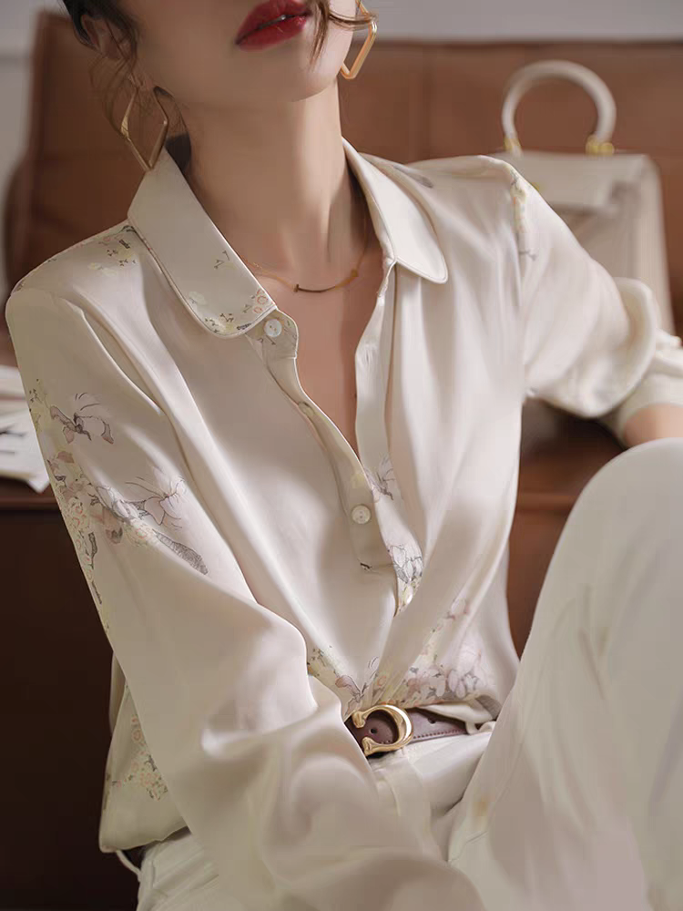 Emma Retro Lapel Printed Shirt
