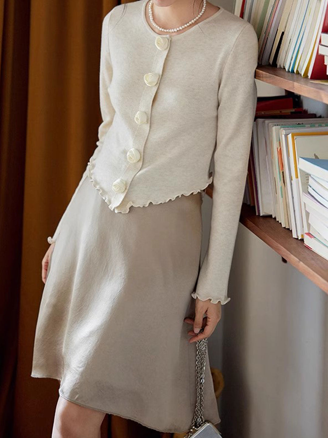 Bella Elegant Crew Neck Auricular Sleeve Knitted Cardigan