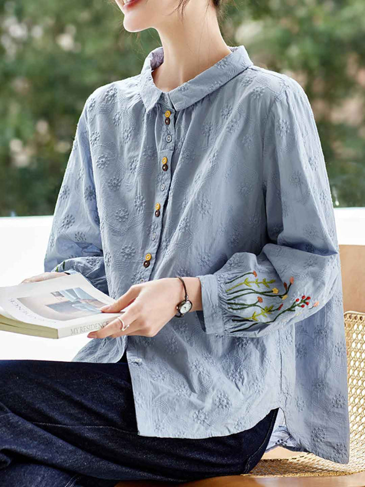 Grace Elegant Lapel Embroidered Shirt