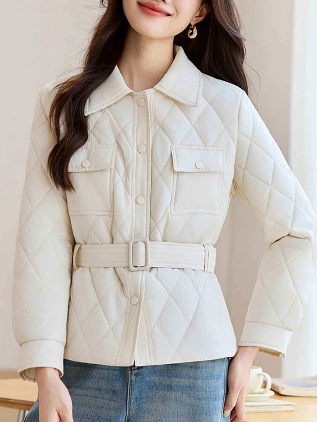 Chloe Classic Lapel Diamond Solid Color Winter Coat