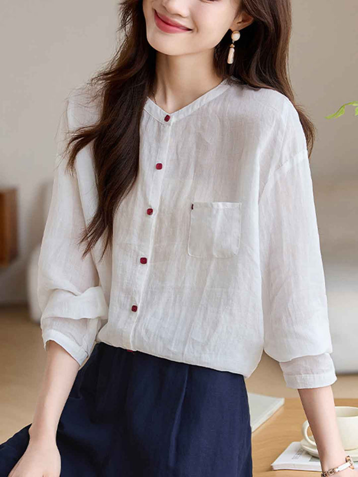 Katelyn Loose Crew Neck Solid Color Ramie Top