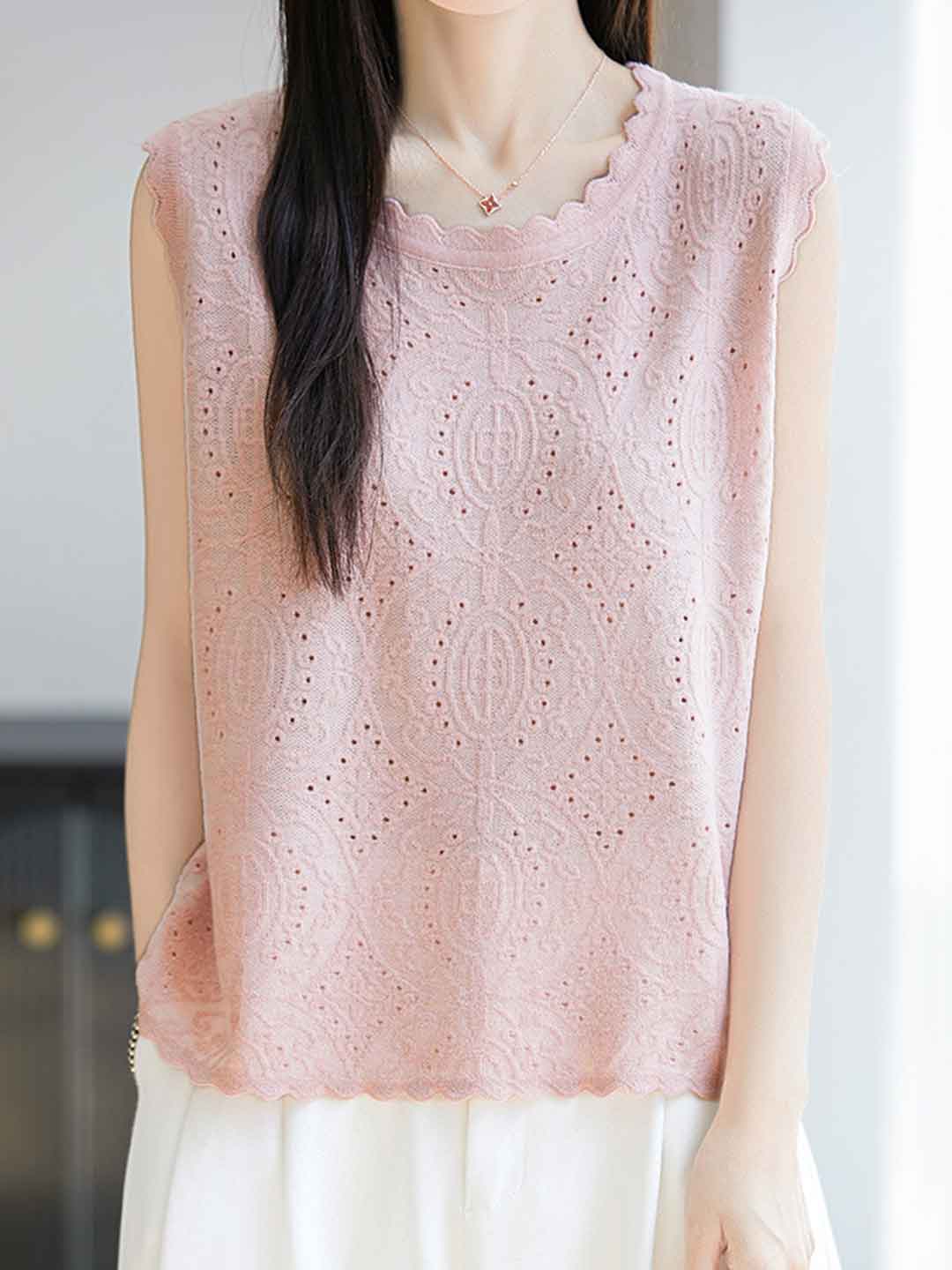 Molly Loose Crew Neck Solid Color Knitted Vest