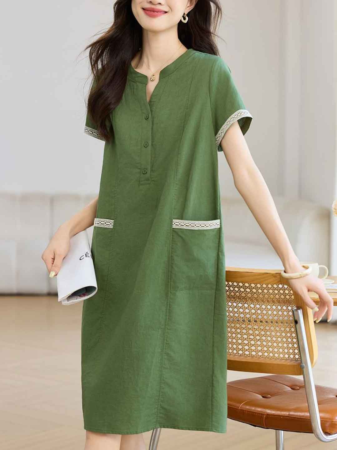 Grace Loose V-Neck Patchwork Dress