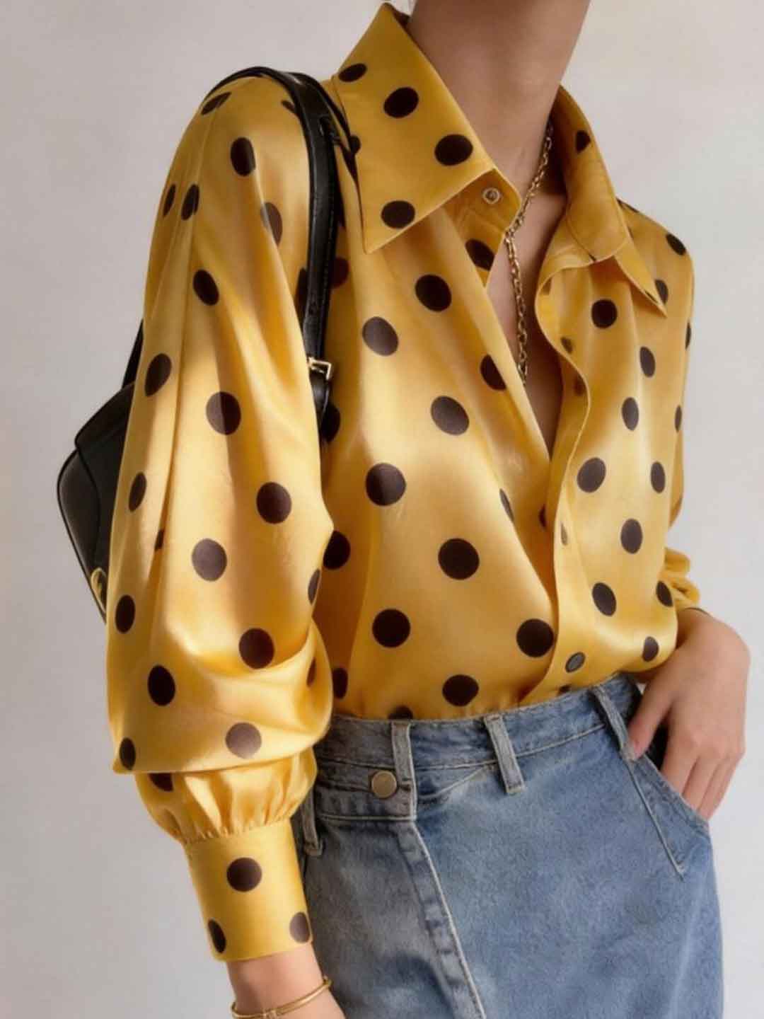 Mia Daily Lapel Polka Dot Printed Shirt