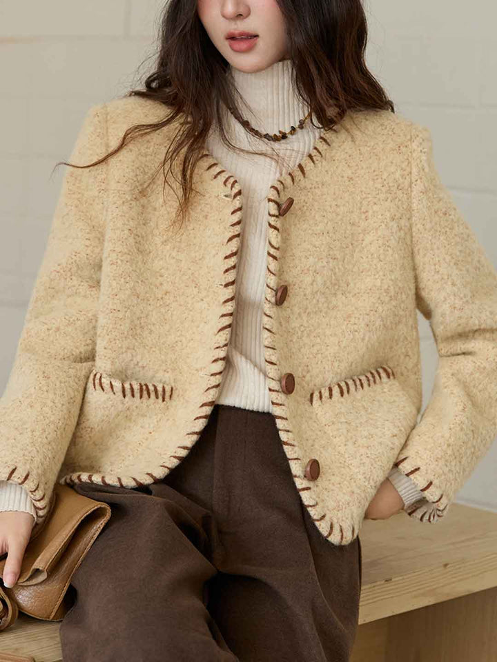 Riley Classic Crew Neck Textured Tweed Jacket
