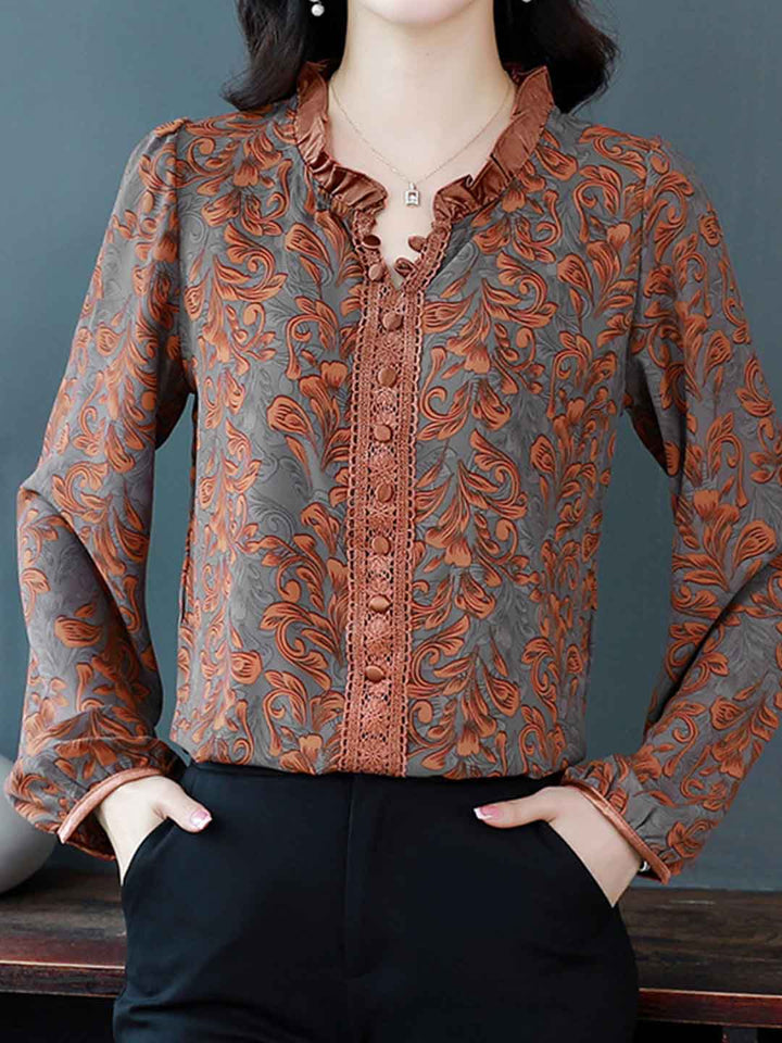 Sophia Loose Ruffled Collar Printed Top