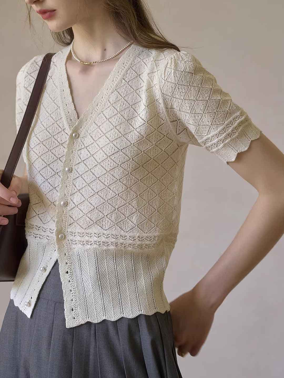 Hailey Daily V-Neck Solid Color Hollowed Cardigan