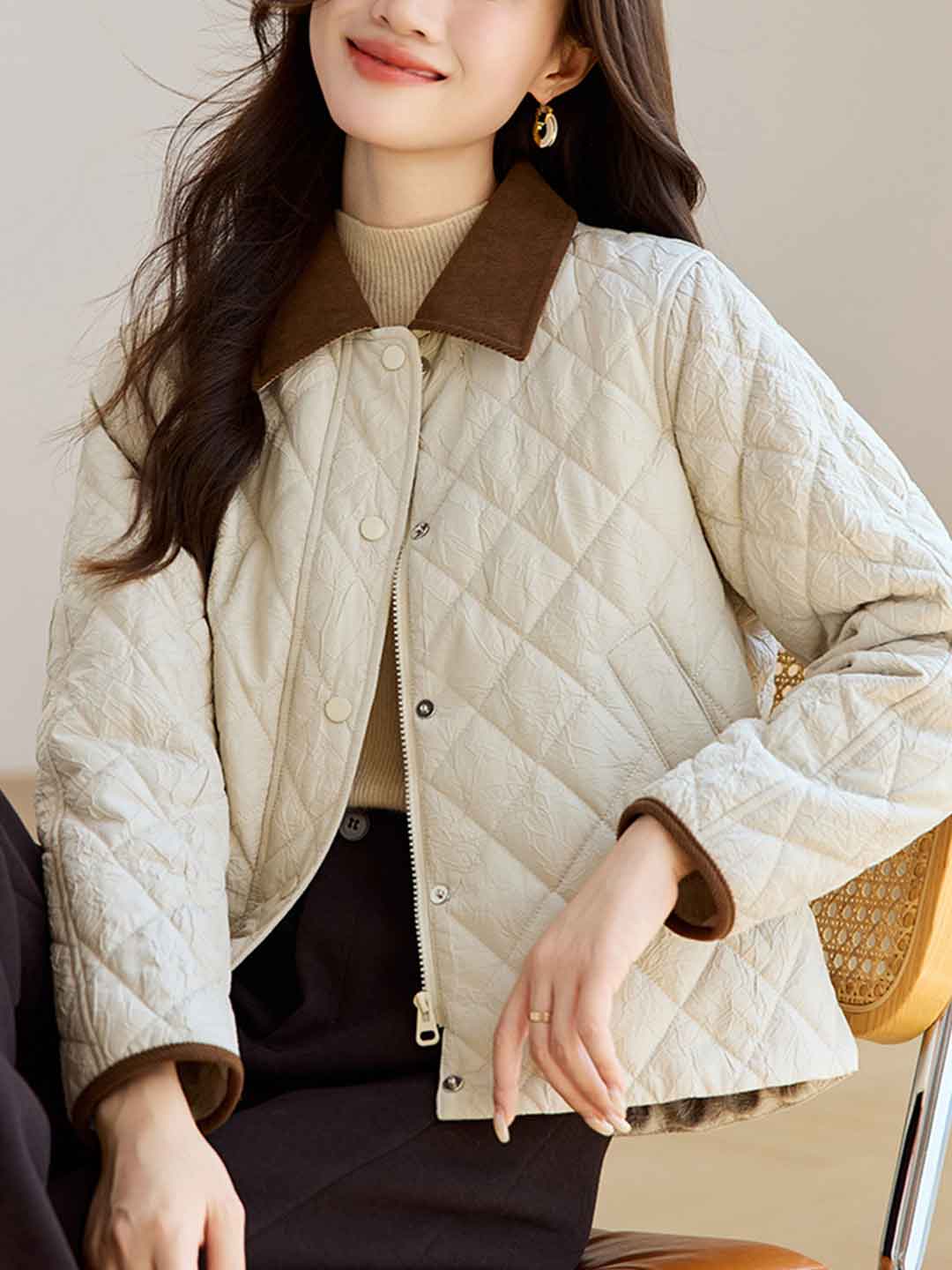 Natalie Classic Lapel Colorblocked Cotton Coat