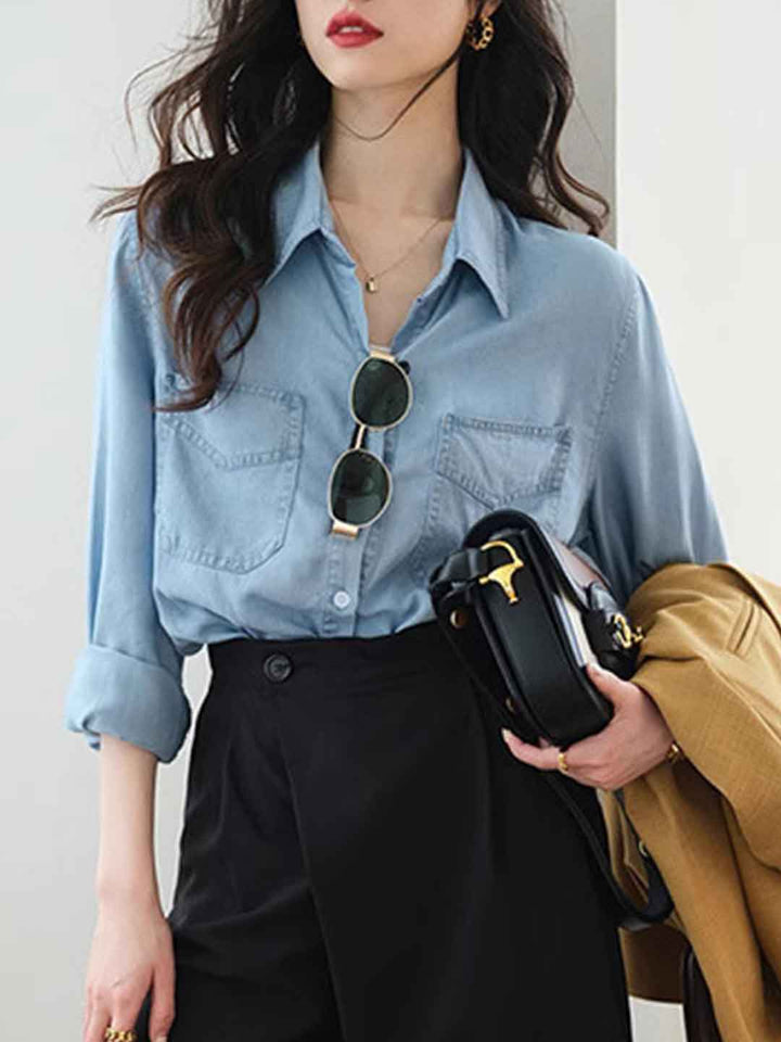Camila Retro Polo Collar Denim Shirt