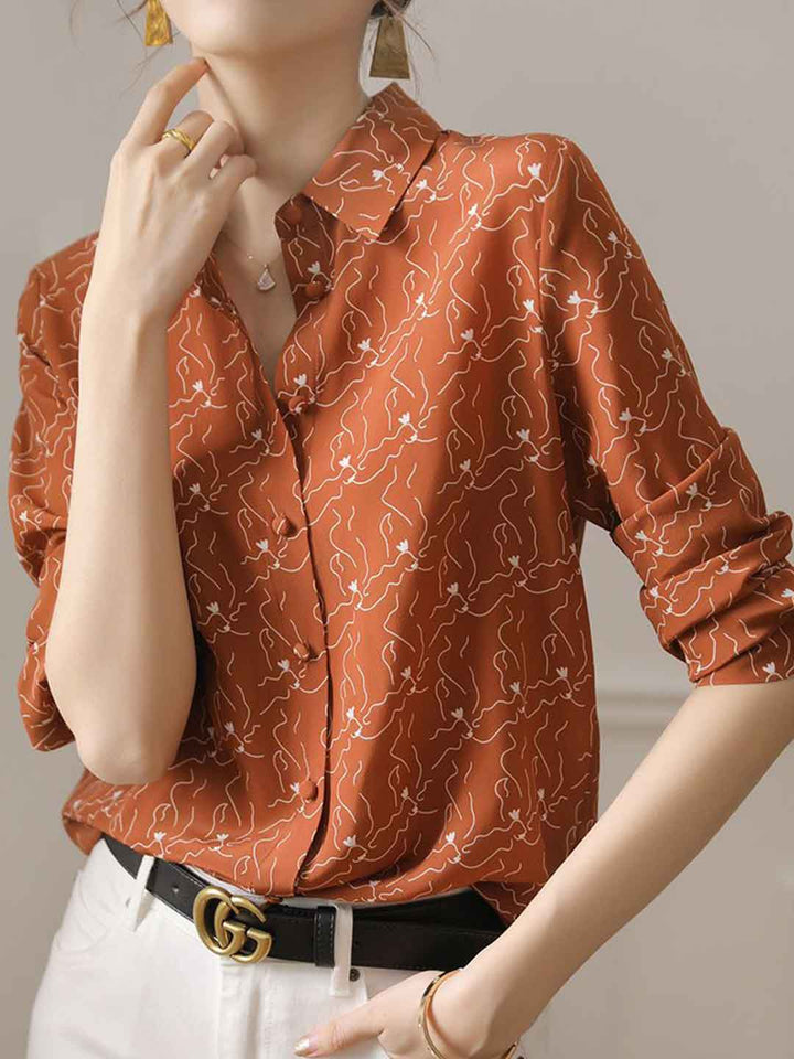 Sophia Loose Polo Collar Printed Shirt