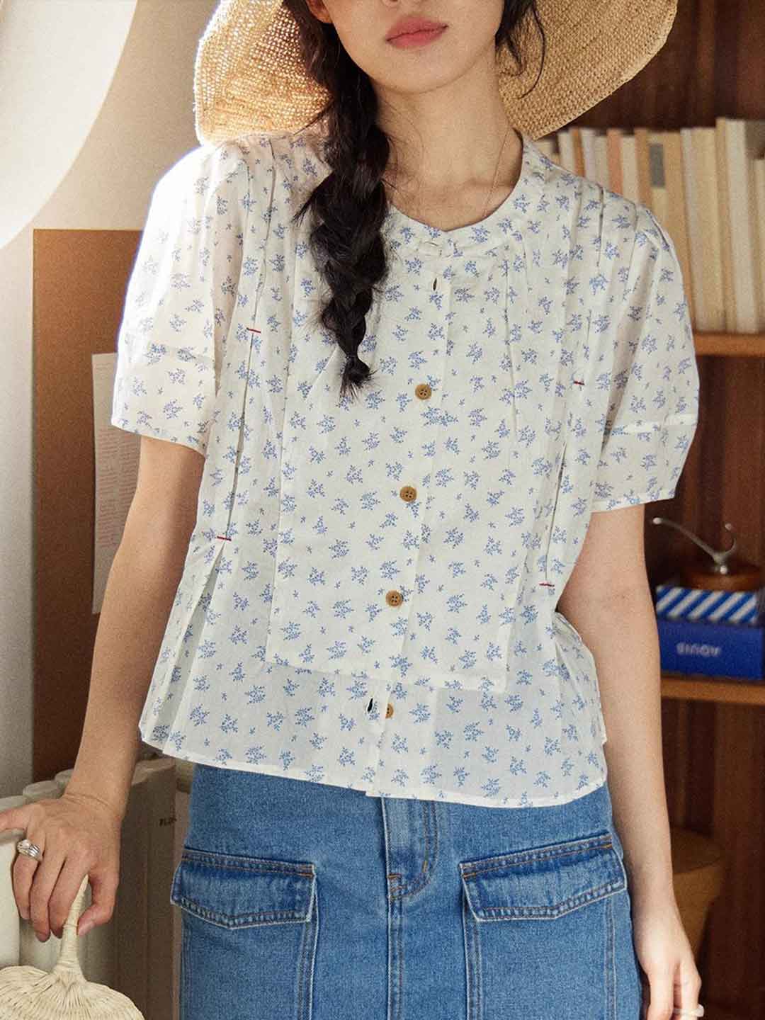Mia Classic Crew Neck Floral Printed Top