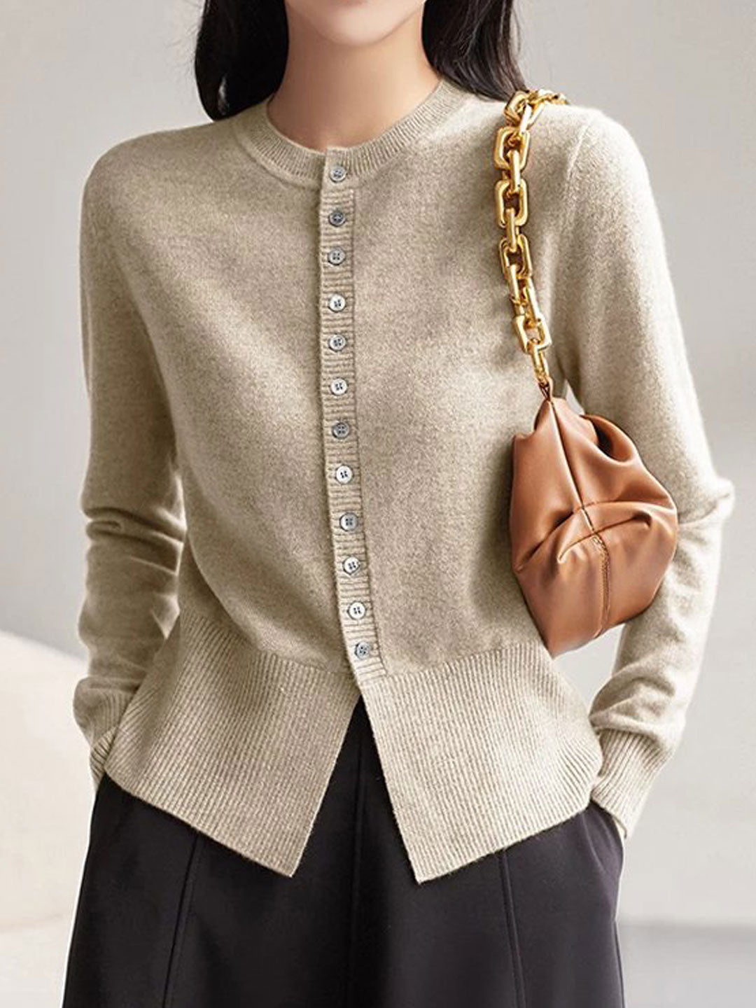 Lauren Vintage Slim Knitted Cardigan-Camel