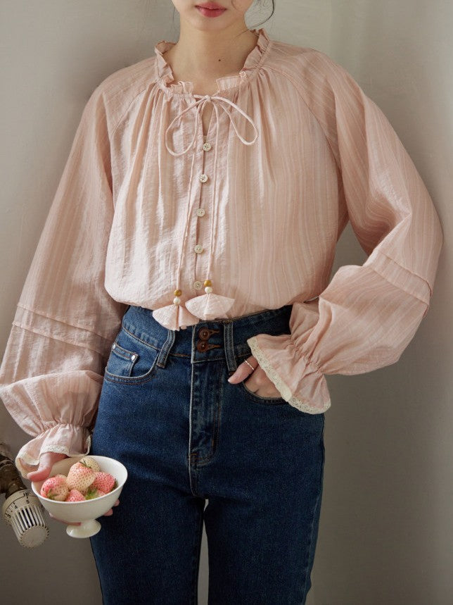 Samantha Elegant Auricular Collar Tie Blouse