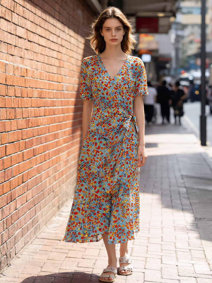 Olivia Romantic V-Neck Ruffled Fishtail Dress