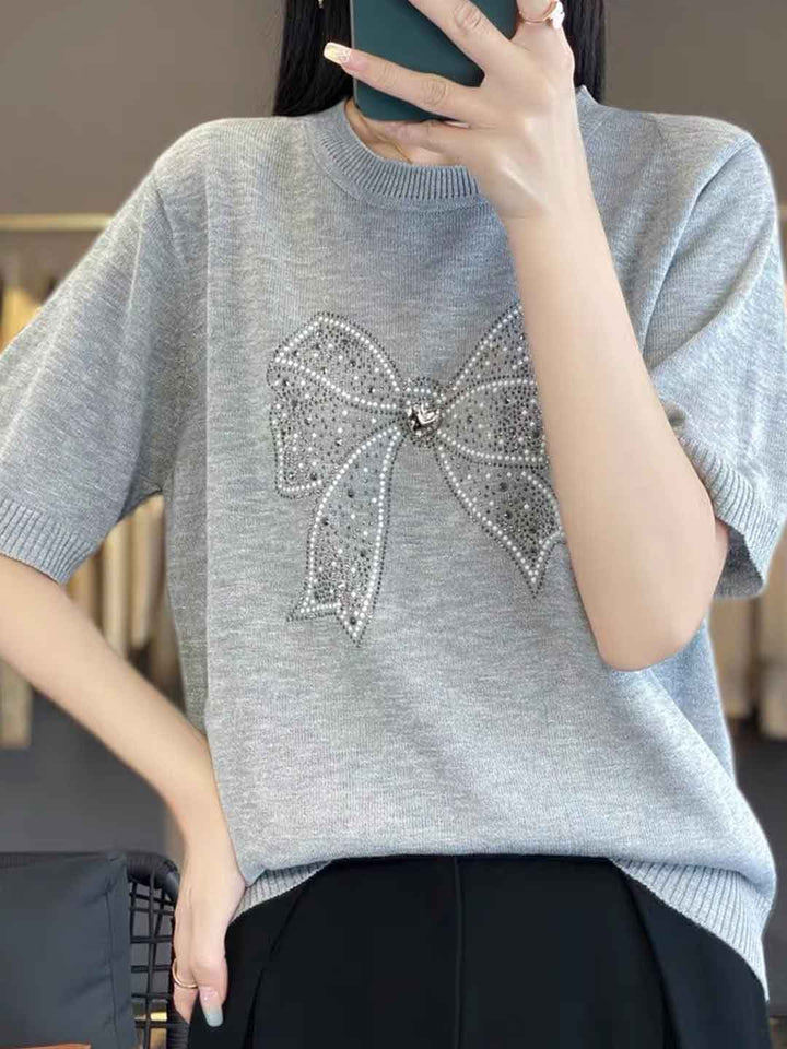 Mya Loose Crew Neck Bow Knitted Top