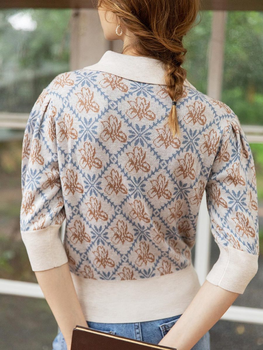 Roselili Slim Fit Knit Pullover-Beige