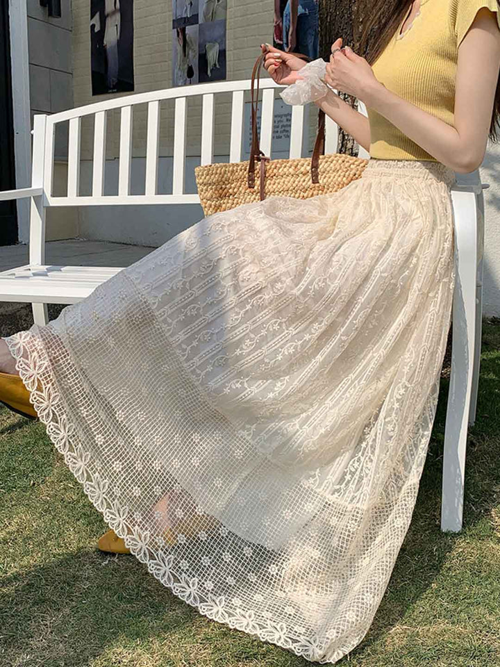 Anna Daily Lace Mesh Embroidered Skirt