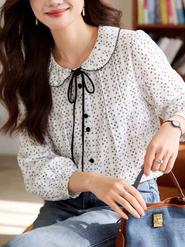 Emily Loose Doll Collar Polka Dot Printed Shirt