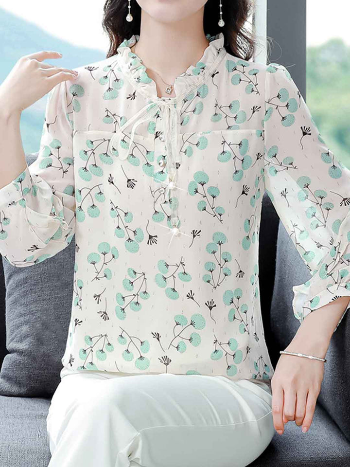 Serenity Loose V-Neck Floral Chiffon Top