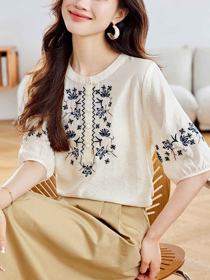 Abigail Daily Crew Neck Embroidered Top