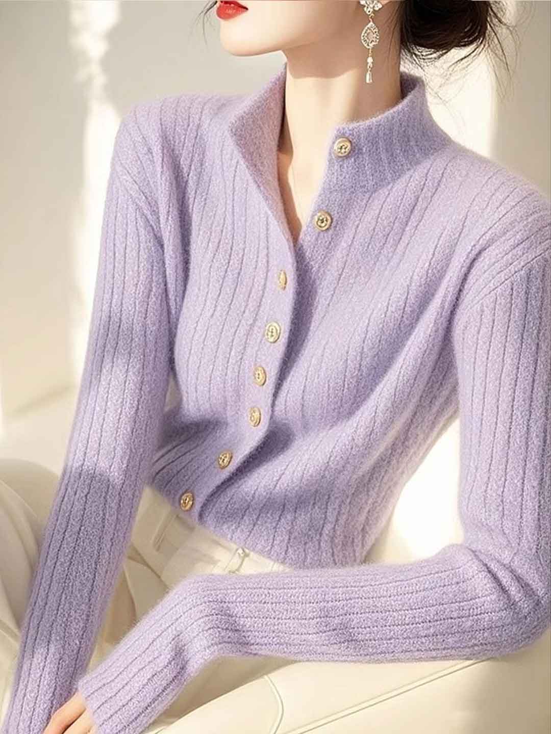 Madison Daily Stand Collar Solid Color Knitted Cardigan