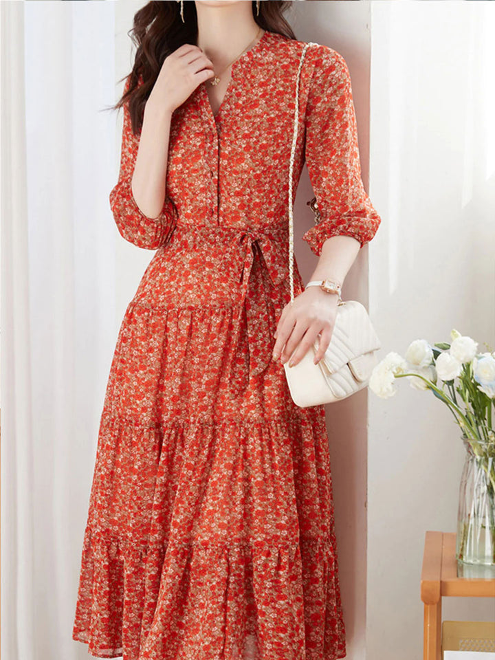 Alexis Vintage Ruffle Floral Chiffon Dress
