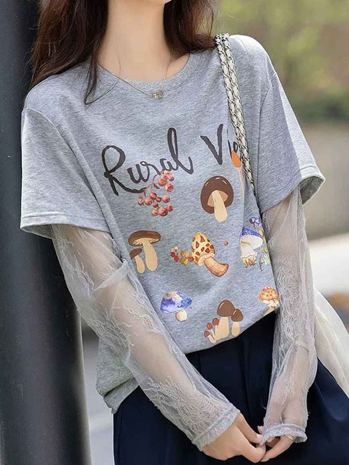 Lillian Daily Crew Neck Patchwork Printed Top