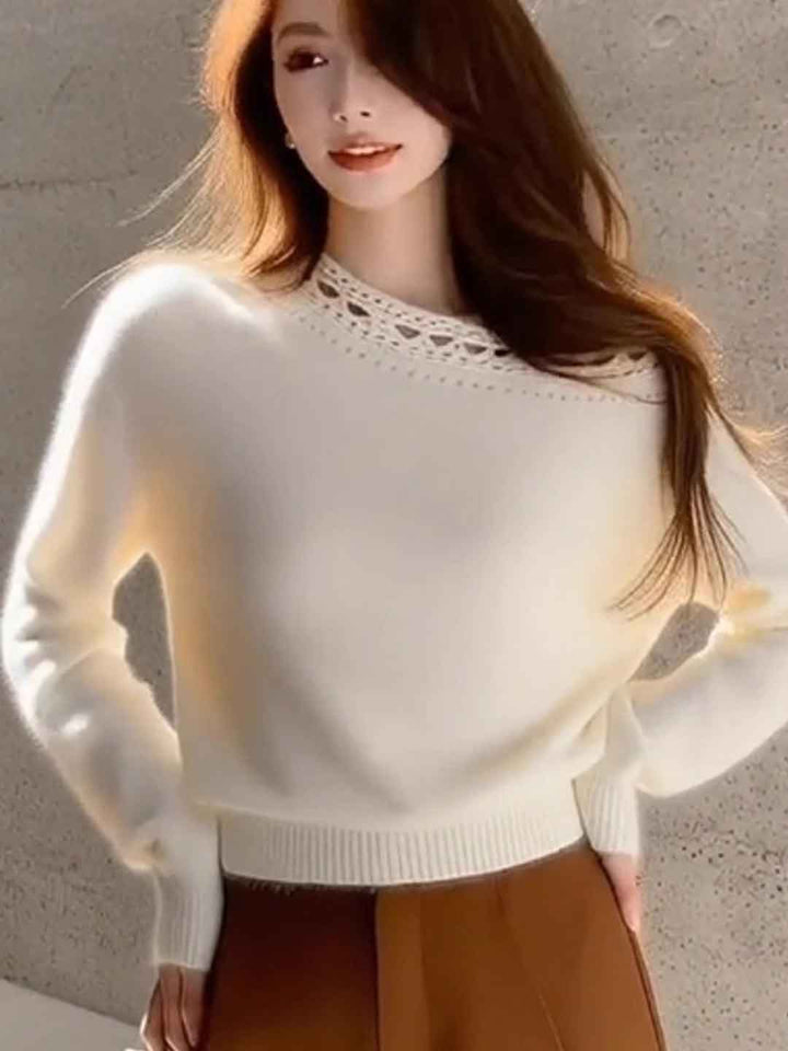 Grace Vacation Off-Shoulder Hollowed Knitted Sweater