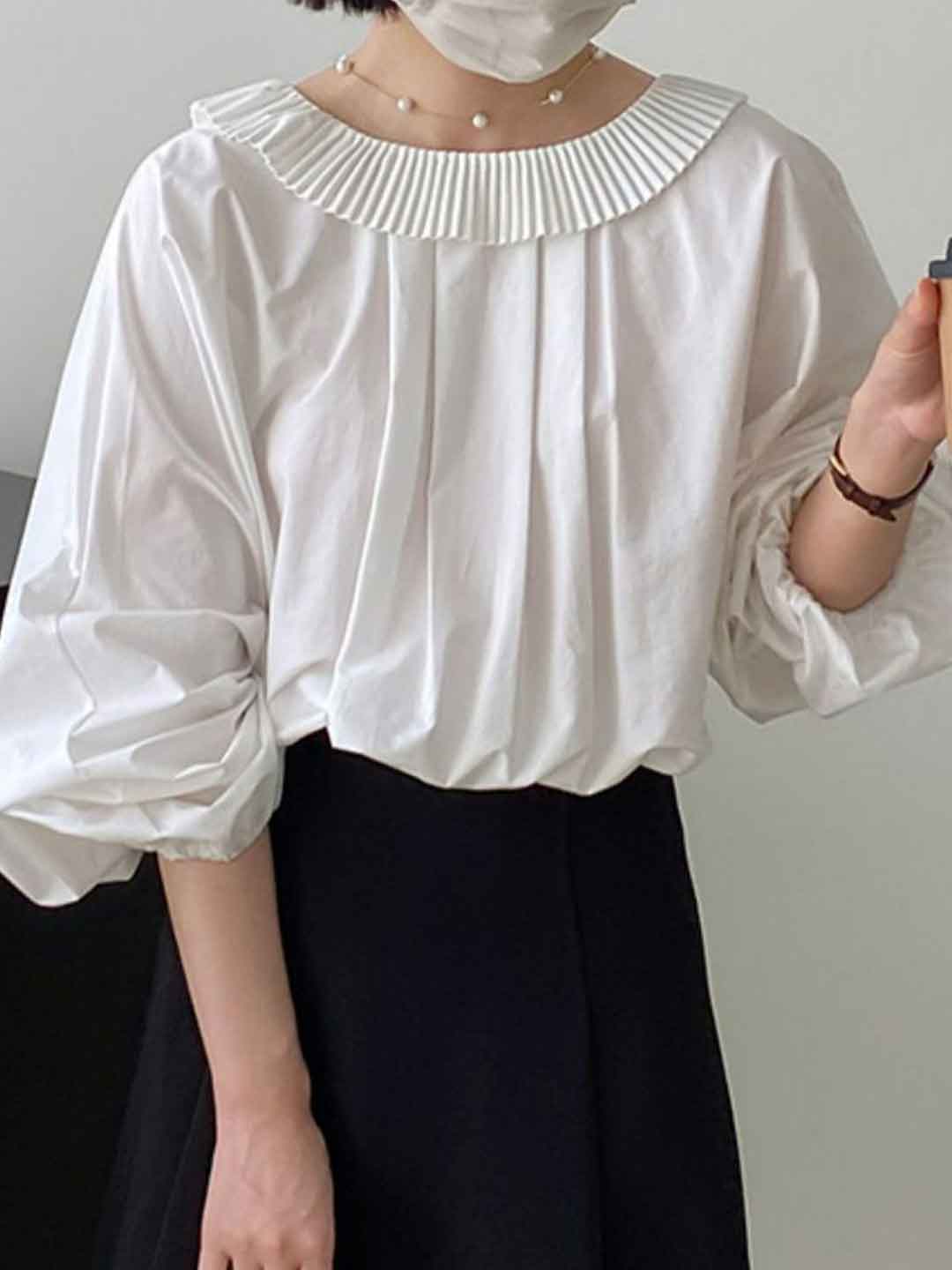 Maya Chic Crew Neck Back Bow Ruffle Tie Top