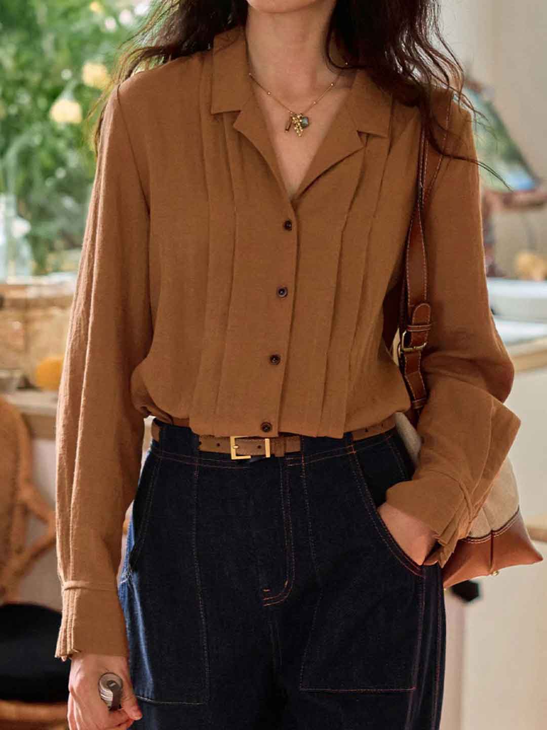Mia Vintage Lapel Patchwork Shirt