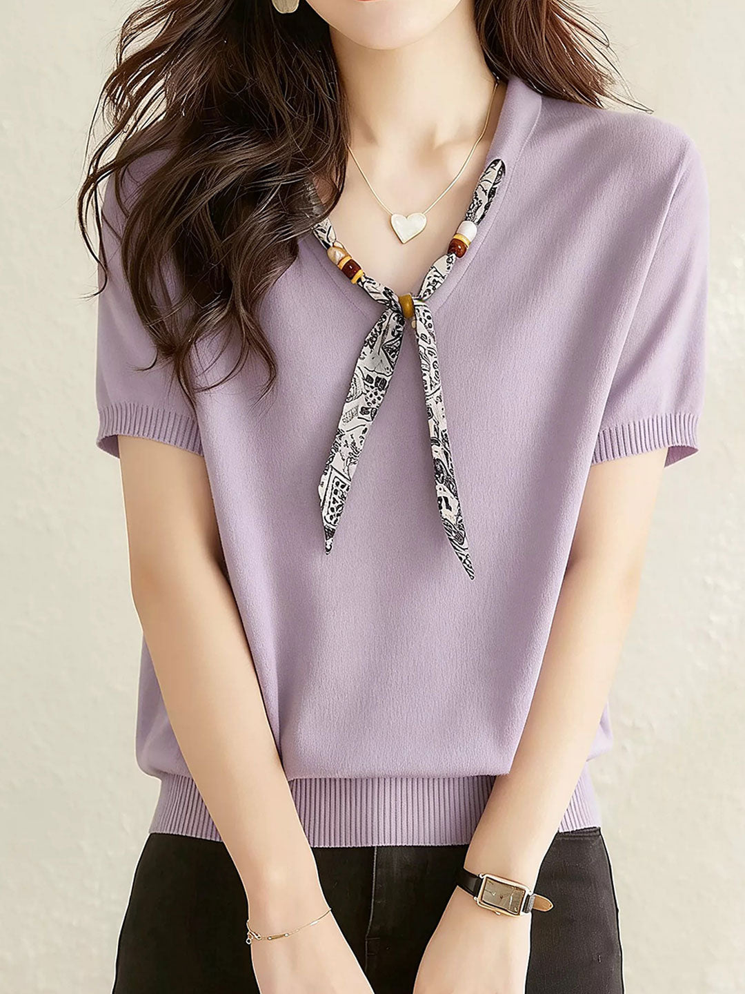 Morgan Daily V-Neck Scarf Knitted Top