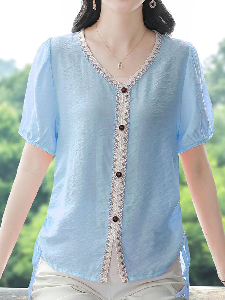 Camila Elegant V-Neck Solid Color Top