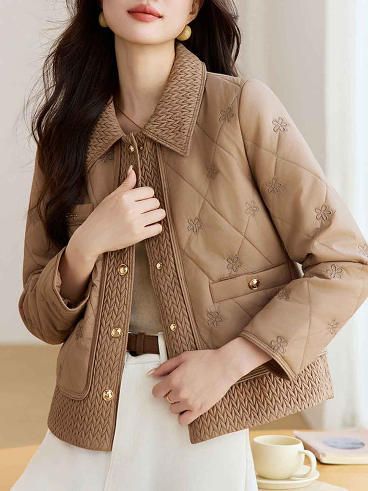 Emily Daily Lapel Floral Embroidered Winter Coat