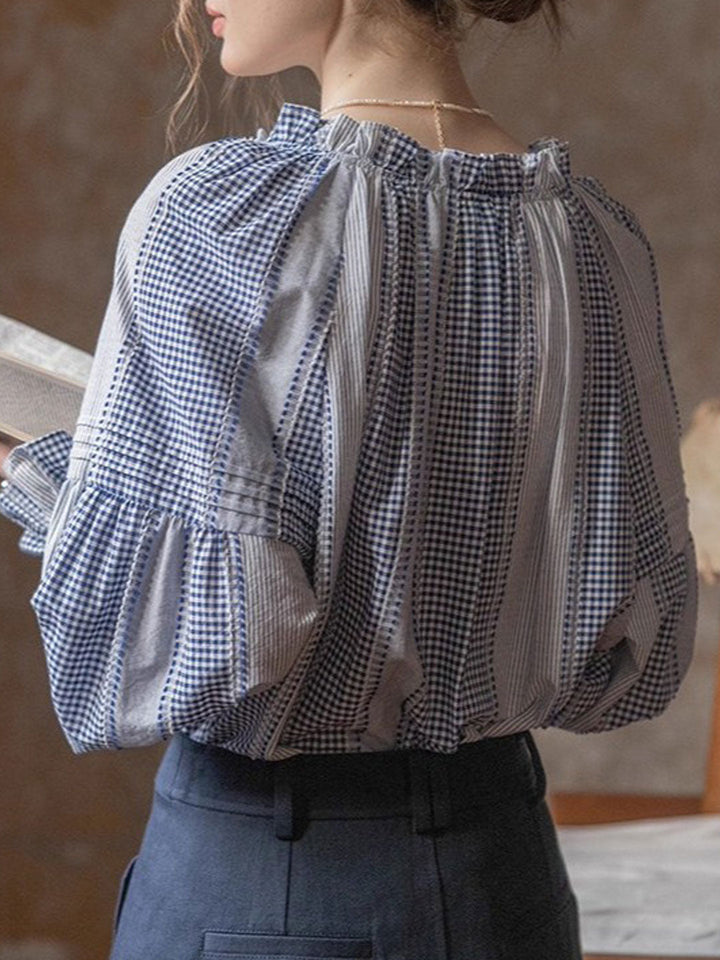 Isabella Retro Ruffled Collar Lantern Sleeve Top