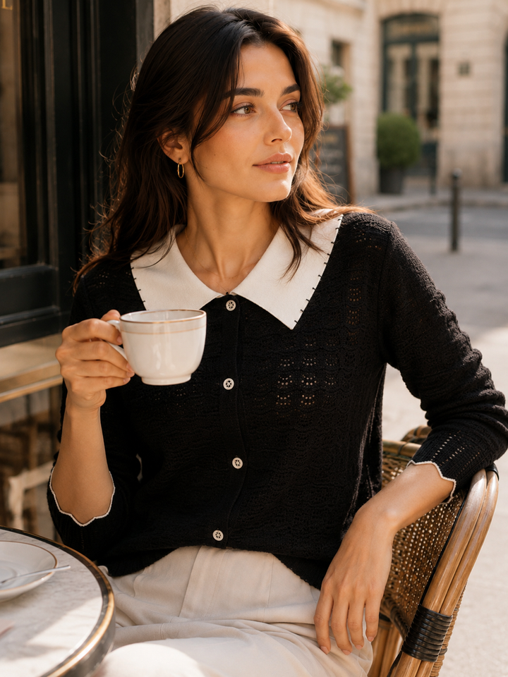 Kayla Retro Contrast Color Doll Collar Knitted Top