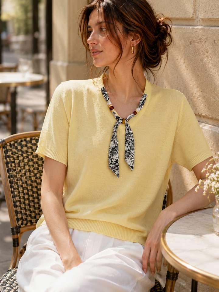 Kaylee Loose V-Neck Scarf Knitted Top