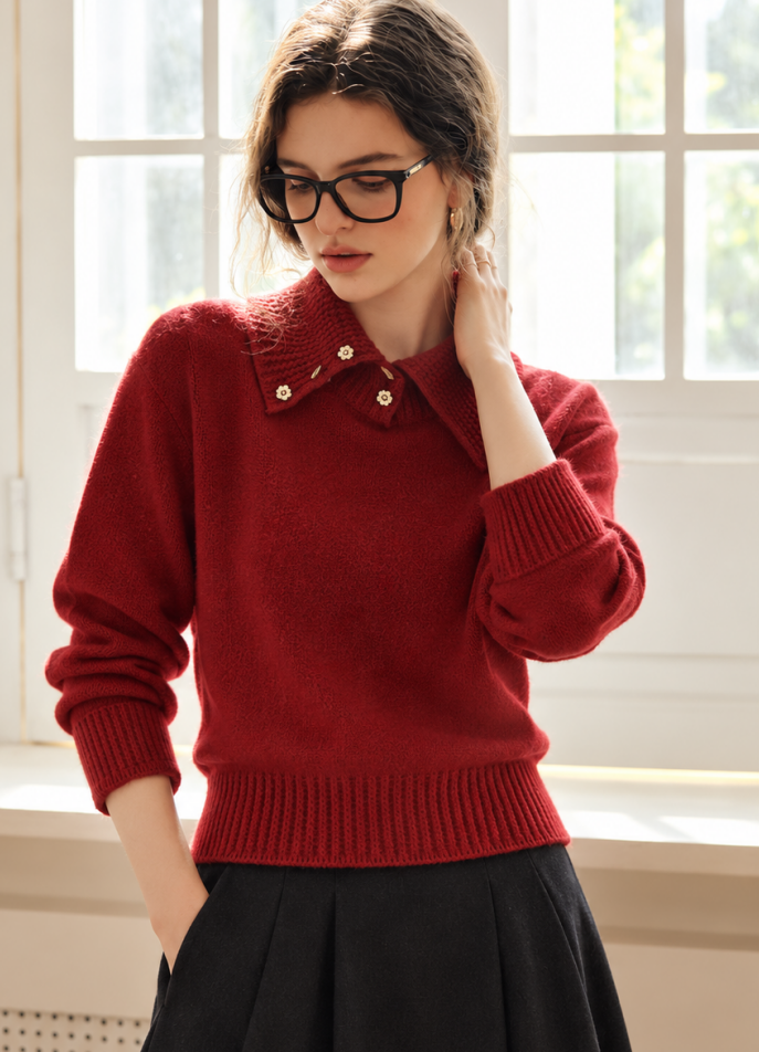 Loose-fit Collared Cropped Sweater