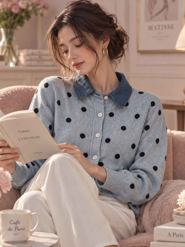 New Polka-dot Knit Cardigan