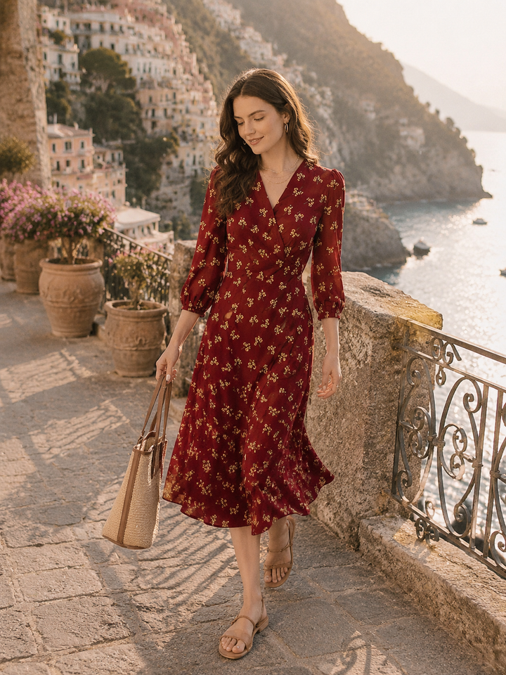 Hannah Elegant V-Neck Printed Dress
