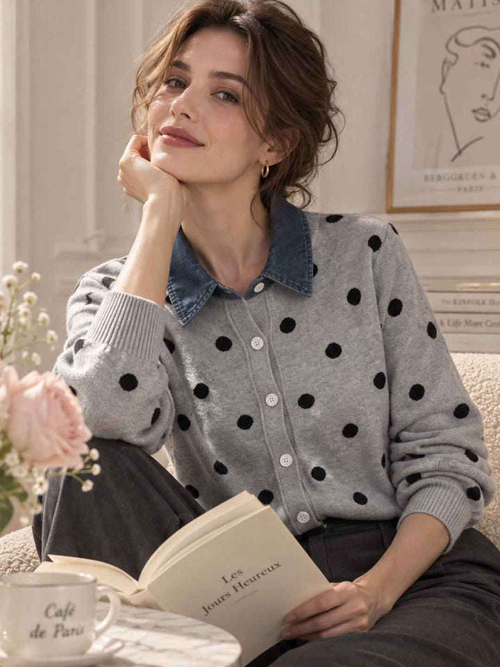 New Polka-dot Knit Cardigan